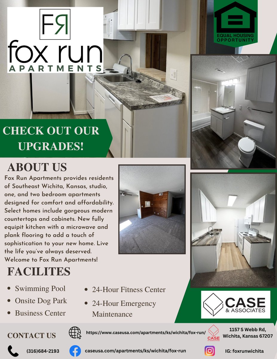 FoxRun_Wichita's tweet photo. We have Upgraded units coming available in April! Stop by for a tour or start your application online! Call 316-684-2193 for information and pricing! https://t.co/QF46LZqtEJ