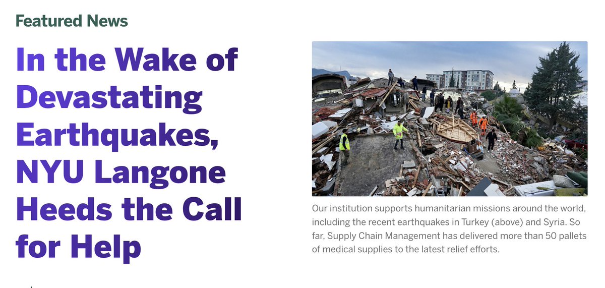 Thank you <a href="/nyulangone/">NYU Langone Health</a> for your generous donation of 50 pallets of medical supplies via <a href="/AfyaFoundation/">Afya Foundation</a> for #TurkeySyriaEarthquake and your ongoing efforts for more. Thank you especially for responding to the specific identified needs from local aid workers such as walkers 🙏❤️‍🩹
