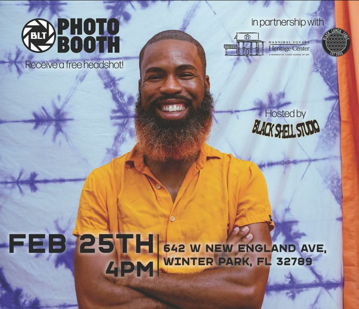 Hey Orlando! Come get your portrait taken TOMORROW from 4pm at Hannibal Square Heritage Center. <a href="/BLACKSHELLFL/">blackshell.studio</a> will be photographing. Want to know more? Listen to the ourseatourtable.com podcast.  buff.ly/3SwAank