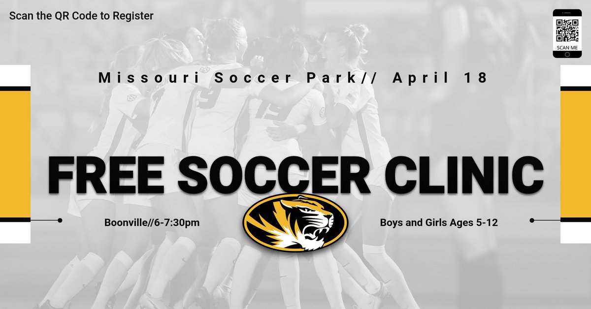 Come play with #MizzouSoccer for FREE on April 18th in Boonville!