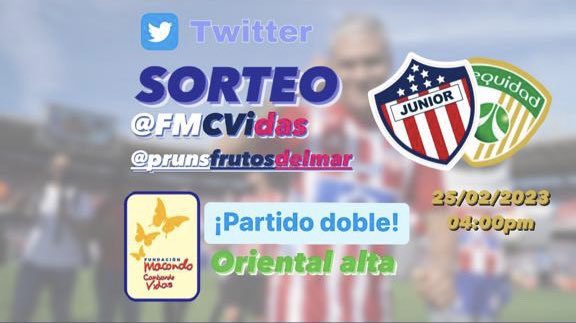 💥SORTEO ‼️
Gánate una boleta oriental alta
🫡CONDICIONES:
✅Seguir a <a href="/FMCVidas/">FMCV</a> 
<a href="/insolado/">Hablamos de fútbol</a> <a href="/Pfrutosdelmar/">Prunsfrutosdelmar</a> 
✅Dale like a la publicación
✅Darle RT
✅elegir un número de dos dígitos
¡No se repite ganador de sorteos anteriores!
🕜El ganador se anunciará el 25/02/2023 a las 1:00 P.M