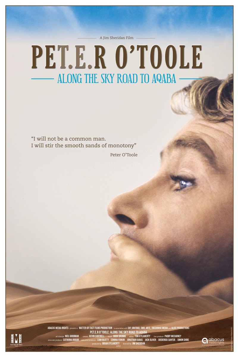 AliceProductio2's tweet photo. We're chuffed to be involved with Jim Sheridan's  new feature doc 'PET.E.R O'TOOLE - Along the Sky Road to Aqaba' screening Sat 25th Feb at Light House 1 as part of the DIFF. Jim, Brian, Simon and Edwina will be there. And thanks to the man himself Mr. PET.E.R O'TOOLE. Respect. https://t.co/Vo2SdwhGhW