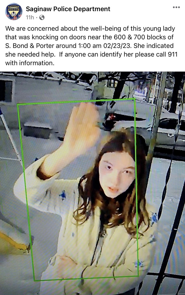 901Lulu's tweet photo. This precious girl was knocking on doors in Saginaw, Michigan at 1am on 2/23/23 indicating that she needed help. If anyone recognizes her, call 911 immediately. Please share. 🚨🚨🚨 https://t.co/dGkYKrzKdh