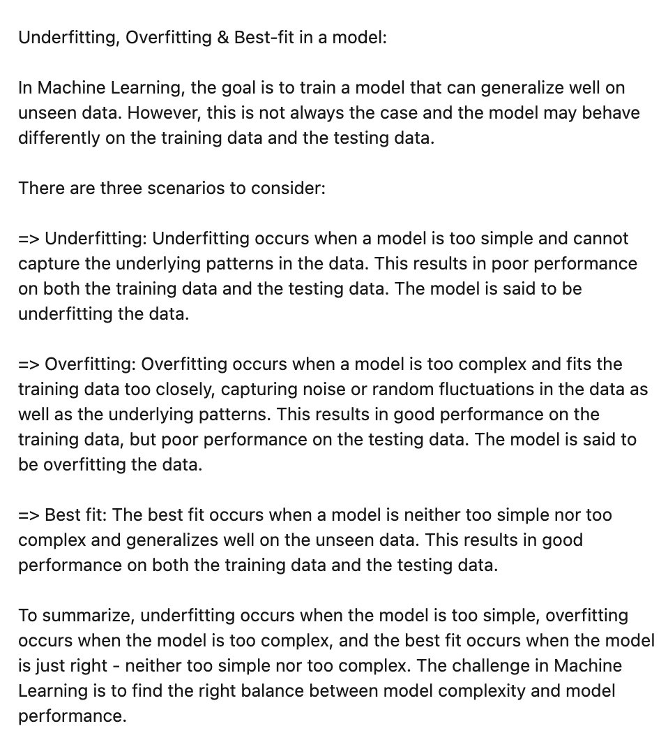 ChandraPraksh_B's tweet photo. Machine Learning Cocnept 13:
Overfit, Underfit & Best fit of a model in Machine Learning algorithm.
#overfit #underfit #bestfit #datascience #machinelearning #artificialintelligence #python #algorithm #javascript #tesla #twitter #developer #concept #100daysofcodechallenge #AI_ML https://t.co/ipczNAHgVr