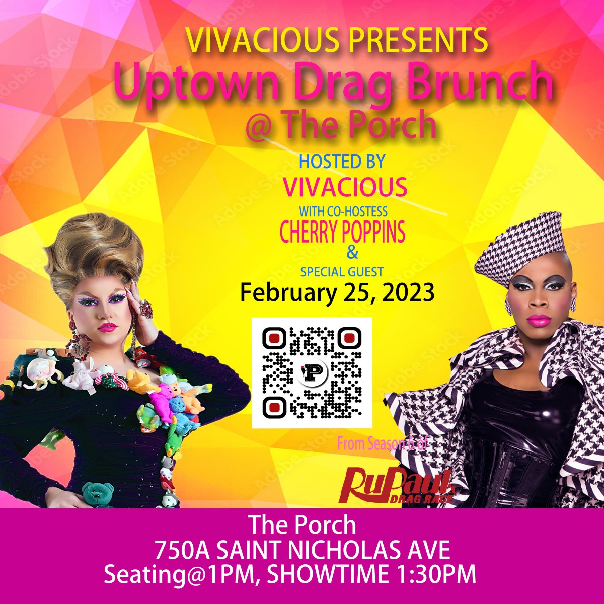 Join us tomorrow  for  Uptown Drag Brunch at the  Porch Seating at 1pm with Showtime at  1:30PM. Joins hostesses  Cherry apoppins and Myself as hostesses Use code for reservations
 opentable.com/booking/experi…