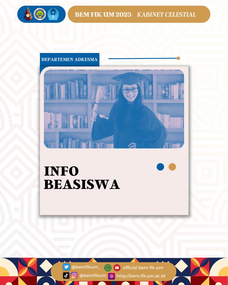 bemfikum_'s tweet photo. [ BEASISWA 2023 ] 
Pendaftaran Beasiswa 2023 sudah mulai dibuka🎓

Untuk informasi lebih lanjut, cek link dibawah ini👇🏻
https://t.co/RRyO6CnLFT
https://t.co/EkUdMp8u1Y 

Timeline Pendaftaran🖇
Beasiswa Kita : 1 - 3 Maret 2023
Beasiswa Kejar Prestasi : 28 Desember - 4 April 2023 https://t.co/XdHe6OxYaF
