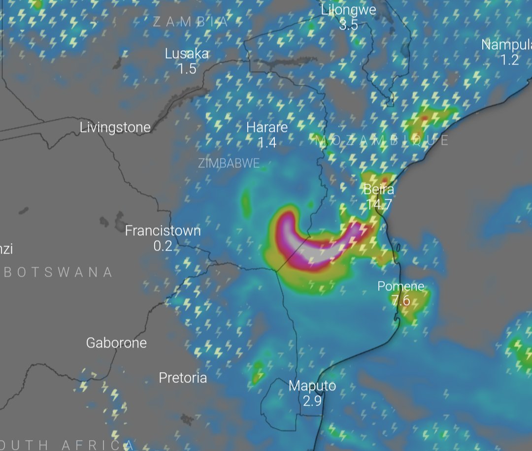 Freddy will eventually move over Zimbabwe in the early hours of Sunday morning. The system will strengthen slightly by drawing moisture from the Mozambique Channel and ITCZ. Heavy rains and windy conditions expected mainly for the South- East on Sunday. 2/2