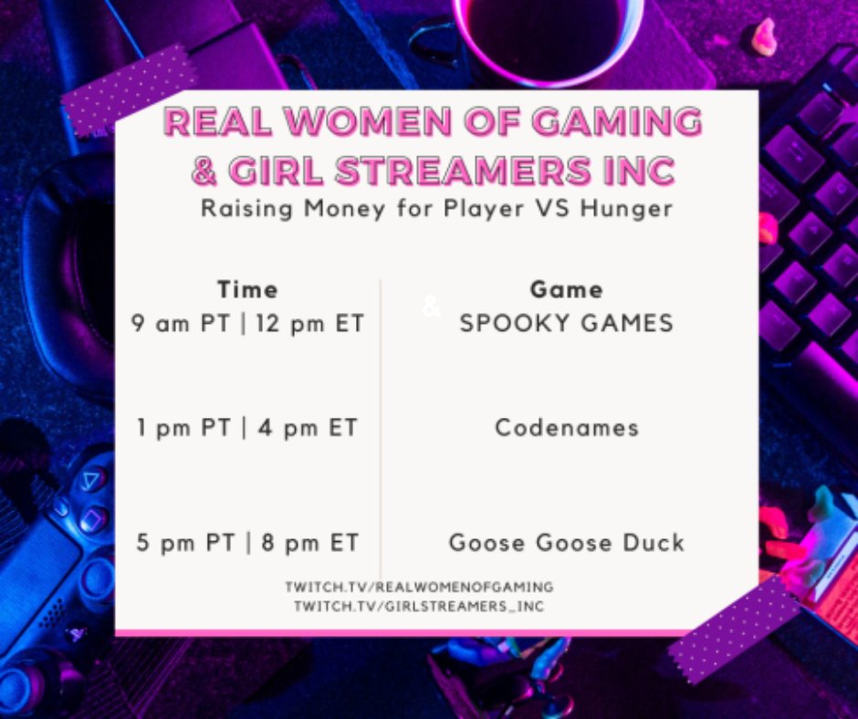 RealWomenGaming's tweet photo. It is almost here! Join us tomorrow and Be Someone's Super Hero and help RWOG & @GirlStreamers raise money for @PlayerVsHunger!
Donations: https://t.co/rmOwfbYjc6
Boost The Signal!
#RWOG #BSSH #PlayerVsHunger #fundraiser https://t.co/br60kCChGd