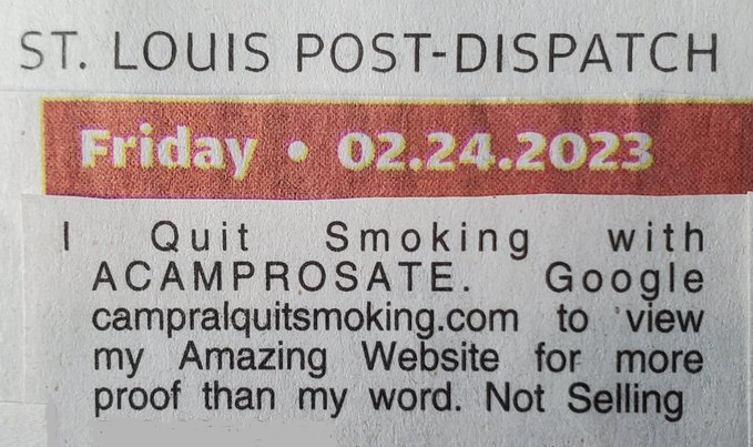 Let's End Smoking 🫁 📚 (@iquitsmokingcig) on Twitter photo My ad in St. Louis BIGGEST Newspaper Just Click for my website campralquitsmoking.com Thank you <a href="/stltoday/">St. Louis Post-Dispatch</a> // @IQuitSmoking02 <a href="/IQuit_Cigs/">Smoking Let's End It</a> @JAllenQuitCigs My ad in St. Louis BIGGEST Newspaper Just Click for my website campralquitsmoking.com Thank you <a href="/stltoday/">St. Louis Post-Dispatch</a> // @IQuitSmoking02 <a href="/IQuit_Cigs/">Smoking Let's End It</a> @JAllenQuitCigs