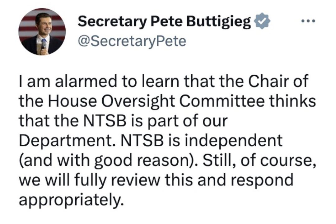 Victorshi2020's tweet photo. Unbelievable. Jim Jordan, Marjorie Taylor Green, &amp; Lauren Boebert sent a letter to Pete Buttigieg thinking that NTSB is part of the Department of Transportation when it’s actually an independent agency. Complete idiots &amp; an utter circus. They have nothing on Pete Buttigieg. https://t.co/vAiI8ArkVF
