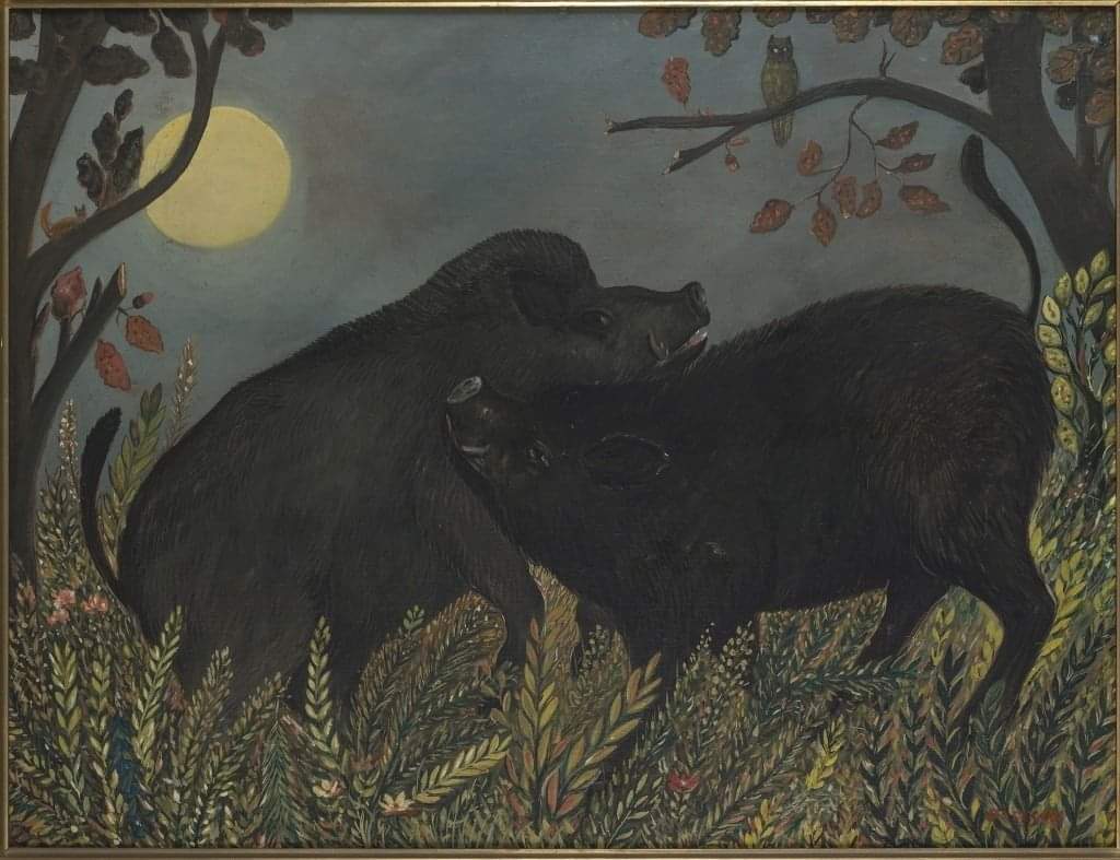 Wild Boars in Moonlight by Ferdinand Desnos

#ferdinanddesnos #art #painting #naiveart