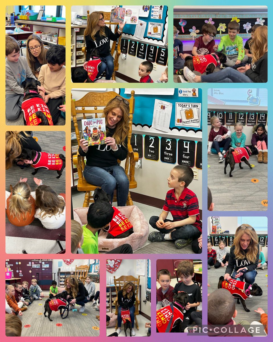 Phoebe celebrated Kindness Week with many 1st graders by reading her favorite book, Doug the Pug and the Kindness Crew!! We are looking forward to watching the Ss “spread kindness like pug hair!”
<a href="/ConcordGV/">Concord Elementary</a> <a href="/ErinWYGVSD/">Erin Witmer-Yuska</a> <a href="/VenturaGVSD/">Michele Ventura</a> <a href="/itsdougthepug/">Doug The Pug</a> 
#gvfeeling 
#FridayswithPhoebe