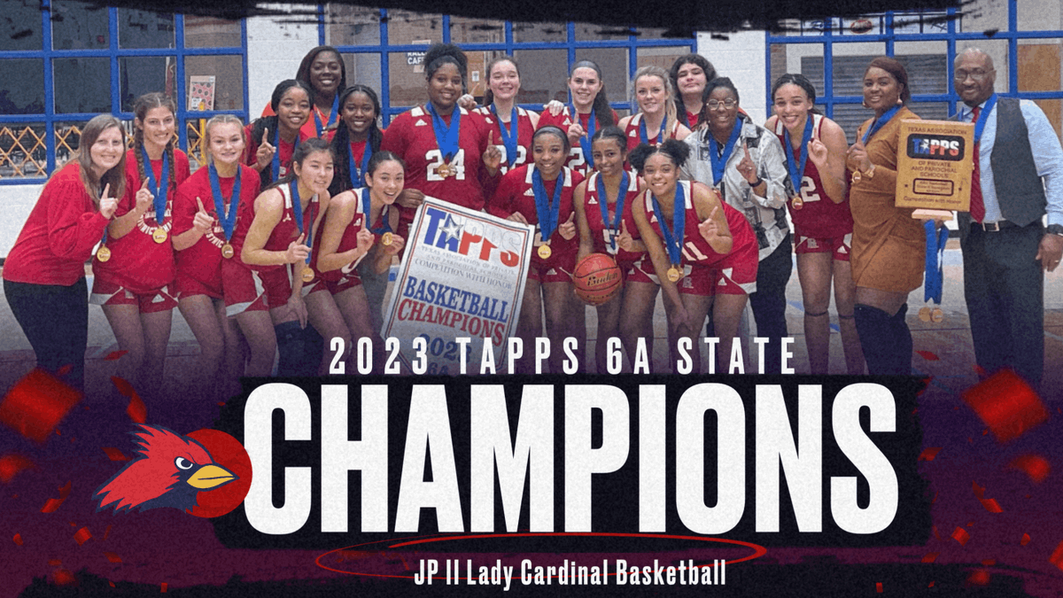 JPIIHSSports's tweet photo. Lady Cardinals are your 2023 TAPPS 6A STATE CHAMPS!!! @LadyCards_Bball #backtoback https://t.co/5w4KY7e9Lx