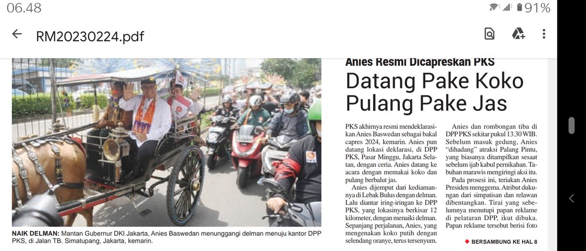 Si <a href="/MurtadhaOne/">Murtadha</a> buzzer asu katanya delman Anies kudanya mogok. Lha ini di Rakyat Merdeka ada foto kudanya menarik. delman