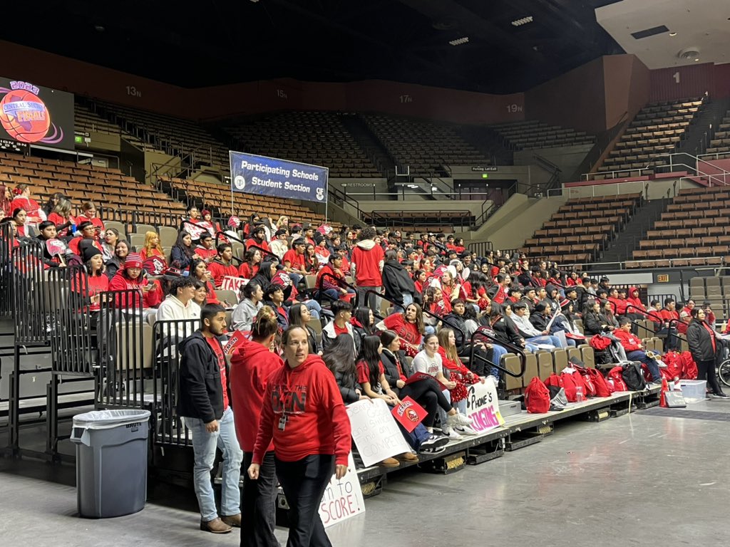 Up next is D4 boys’ basketball final: Kerman vs. Tulare Western. And Kerman has brought a big, loud student section.