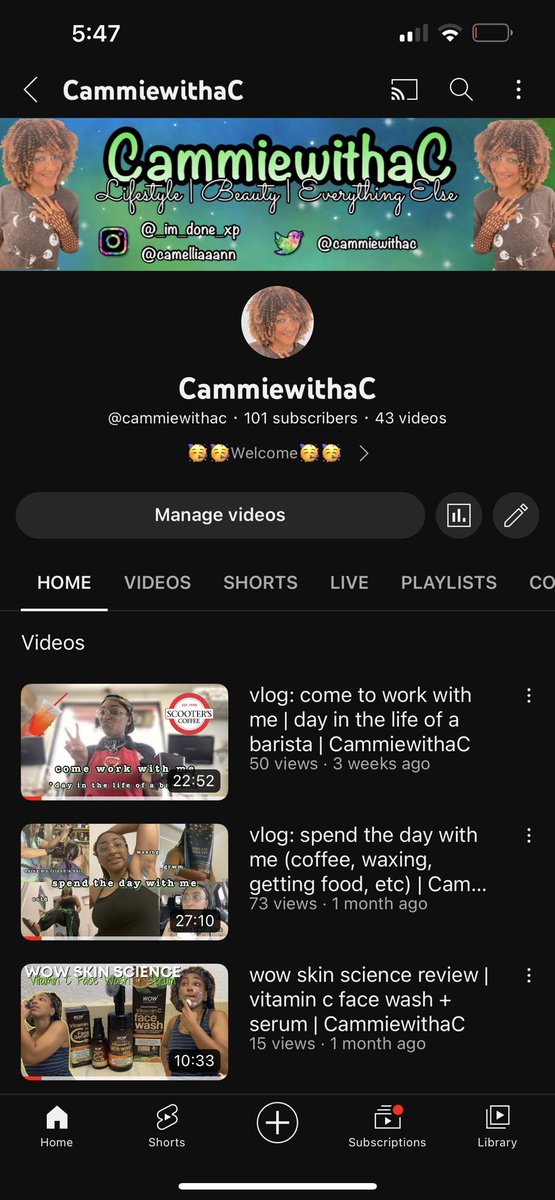 y’all should check out my channel sometime😬 also we made it to 100 subs🥳🥳
#YouTuber #youtubechannel #blackyoutubers #contentcreator #lifestyle #vlogs #YouTube 

youtube.com/@cammiewithac