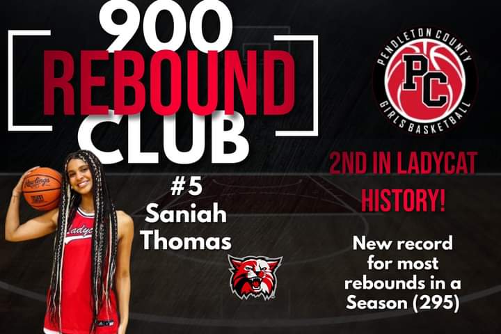Ladycat senior Saniah Thomas set a new single season record last night by collecting her 295th rebound while also becoming just the second girl in school history to go over 900 for her career.