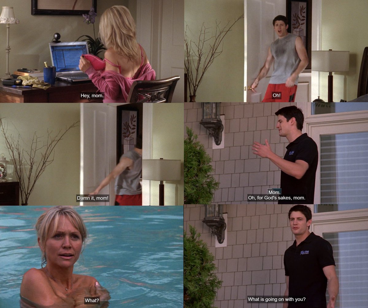 pacepeterlawyer's tweet photo. Nathan: Is this some kind of grandmother midlife crisis?
Deb: Keep it down. The neighbors will hear.
Nathan: She's a grandmother. My mom is a grandmother.
Poor Nathan can't go anywhere in his own home without being completely scarred ๐๐
#OneTreeHill #nathanscott #debscott https://t.co/6pXAcZDHzZ