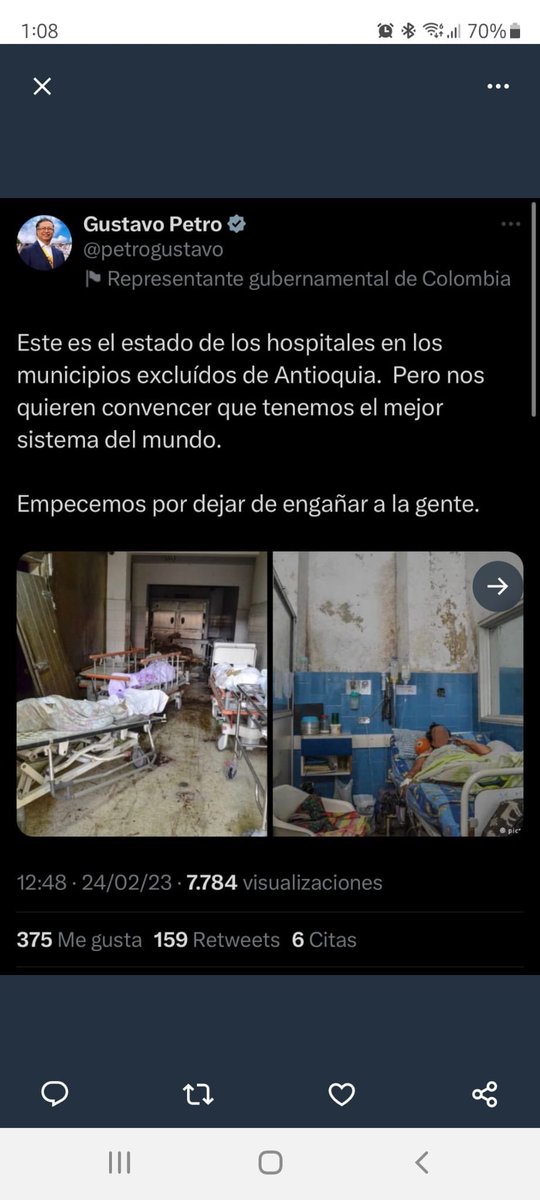 lasillavacia's tweet photo. #ElPaísEnVivo

El presidente @petrogustavo publicó como colombianas fotos de hospitales en mal estado de Venezuela. 

Dijo que eran de una zona apartada de Antioquia y que era el resultado del actual sistema de salud. 

https://t.co/sql5nVc9q9 https://t.co/hYUBbEAFnz