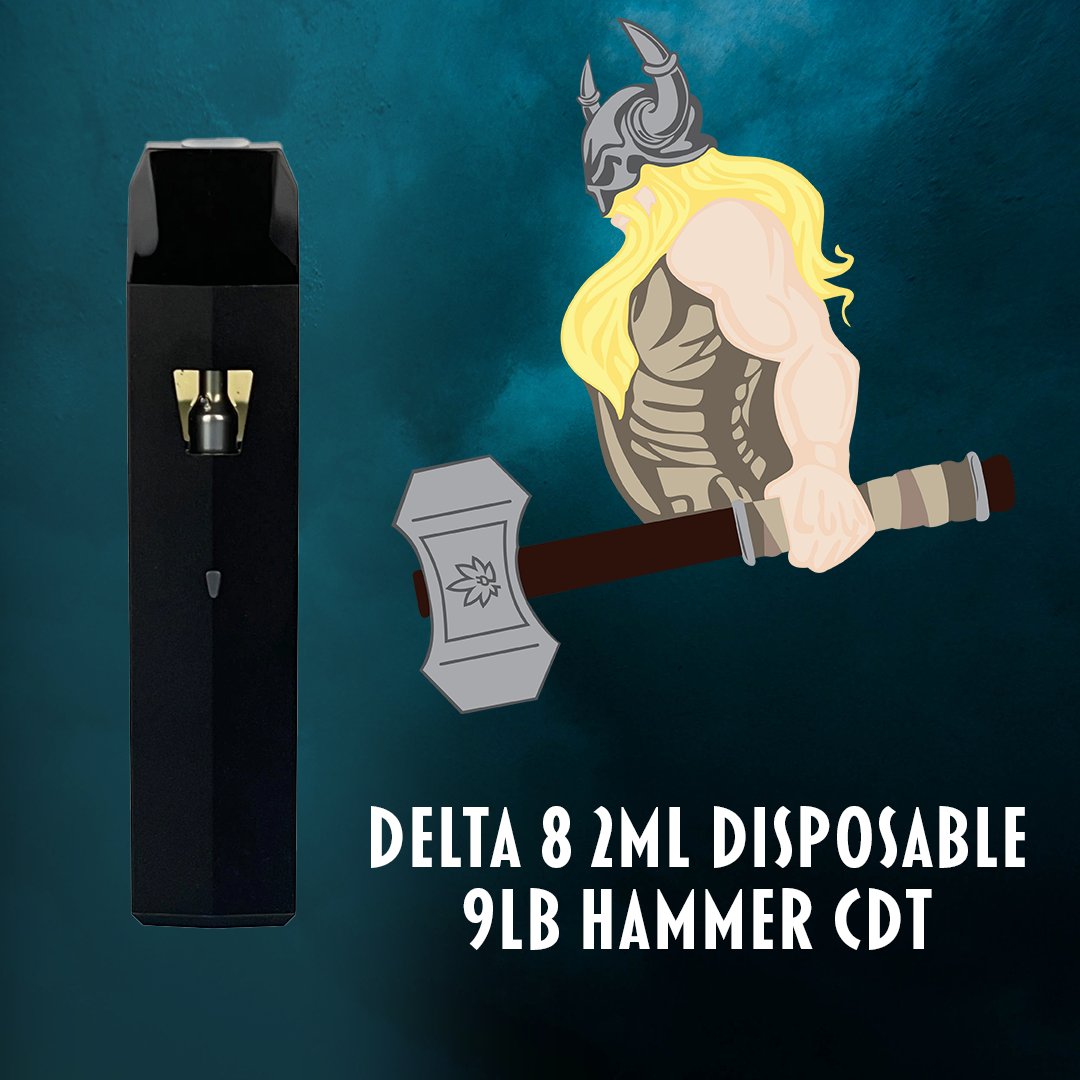 SuperPlugStore's tweet photo. Go big or go home! 2ml Disposable Vapes smacking down hard with a 9lb Hammer CDT. #delta8thc #delta8cartridges #delta8carts #delta8vapes #delta8products #hempderived #hemplove #terplife #terptown #hempculture #delta8education #SuperPlug https://t.co/rAcrJiDr8m