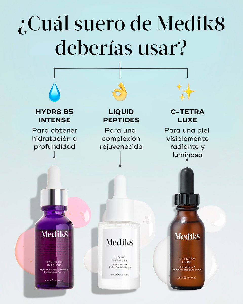 Medik8Mexico's tweet photo. Elige tu suero Medik8 👏
Comenta a continuación cuál implementarías en tu rutina 👇
.
.
.
#Medik8 #BeautifulSkinForLife #beauty #loveyourskin #skinexperts #skinhealth #skingoals #Skincare #SkincareProducts #SkincareRoutine #Hydr8B5Intense #HydratingSerum #HyaluronicAcid https://t.co/bFA9oqe9ga