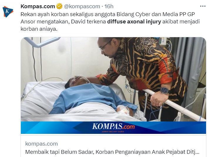 asaibrahim's tweet photo. DAI(diffuse axonal injury)trmasuk cedera kepala yg parah, terjadi saat ad benturan benda tumpul yg sgt keras(High energy injury) pd kepala

Outcome org dgn DAI bervariatif,bbrp bisa baik,byk yg krg baik, bbrp sgt jelek
mari bersama doakan korban smga bs pulih 100%

-utas singkat- https://t.co/Yw0Vpm3NyR