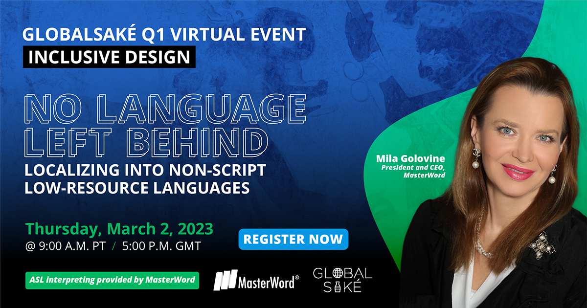 masterword's tweet image. How do we translate the concept of &quot;MRI&quot; in a language where &quot;airplane&quot; is called &quot;iron chicken&quot;?

Join @mgolovine&apos;s presentation @GlobalSake&apos;s Q1 event to find out!
globalsakegrowth.com/2023q1

[ID] Image: Ludmila Golovine. Register Now.
#GlobalSaké #NoLanguageLeftBehind #MasterWord