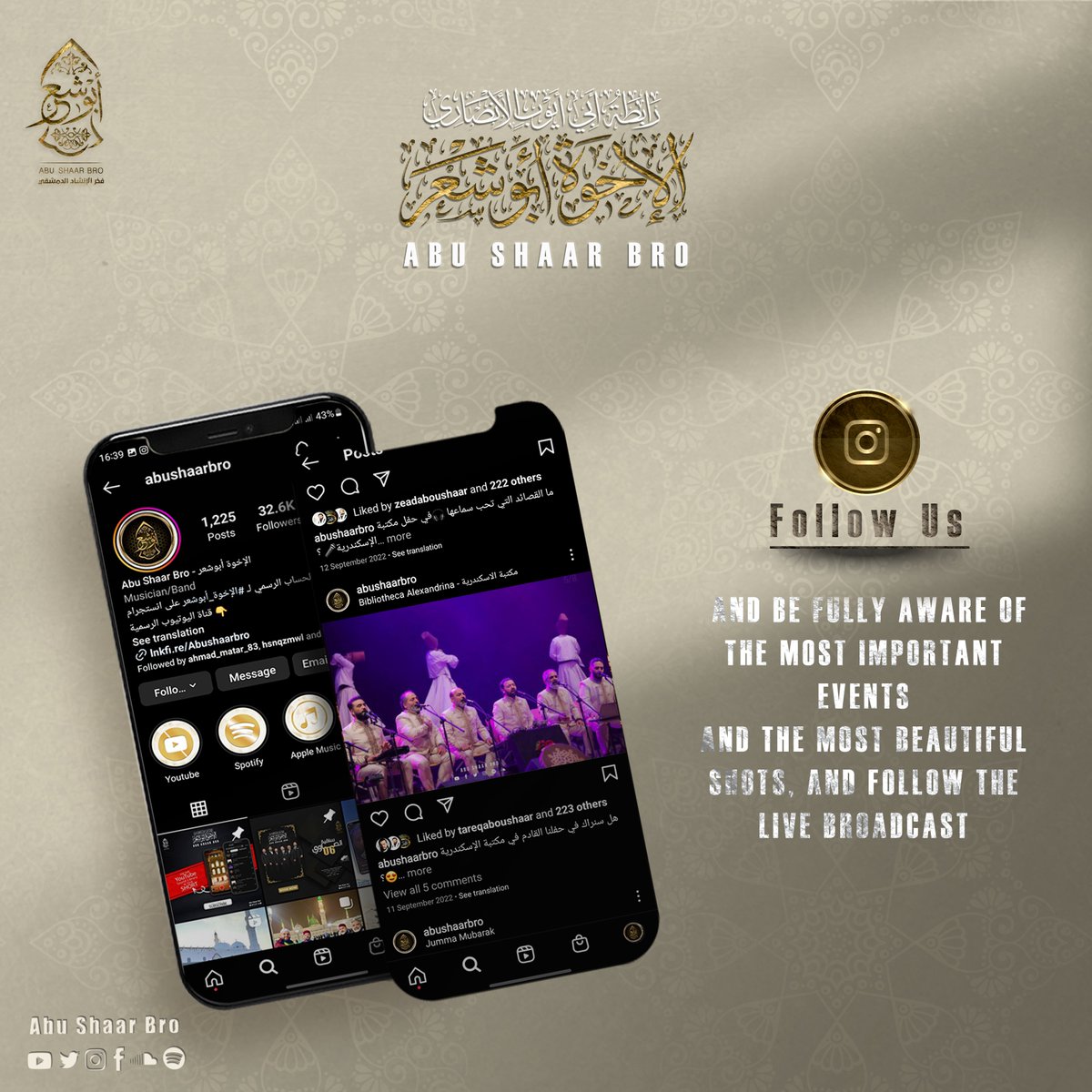 AbuShaarBro's tweet photo. Stay up-to-date with the most important concerts❤️ and the most beautiful songs🎤
Follow the live broadcast 🎥
Don't forget to follow 📱 our official account on the Instagram platform 👇
https://t.co/5J8nWVox1Z

#abushaarbro  #inshad 
#الإخوة_أبوشعر #انشاد https://t.co/BHz61daquZ