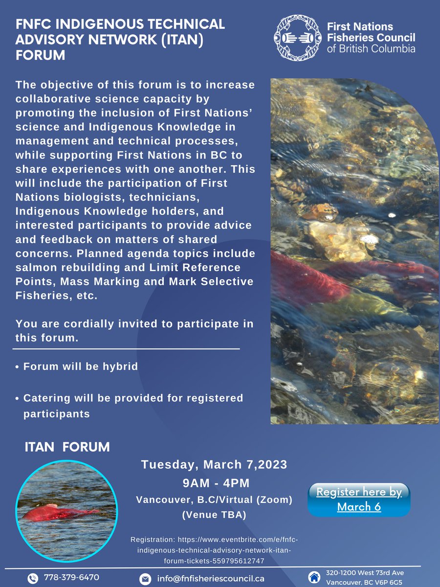 We are inviting Indigenous Knowledge holders and interested participants to convene and discuss matters of interests relating to fisheries. You are cordially invited to attend and participate in the first  ITAN Forum!

Register here: eventbrite.com/e/559795612747