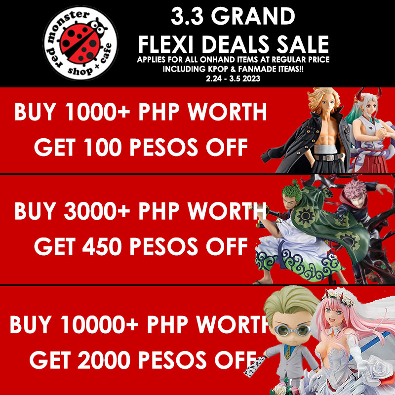 3.3 Sale~ Physical stores and events only!

MAIN – RMS + Cafe, TKC Square, Maginhawa St QC 
GH – RMS, Collective Base, Promenade Basement 2, Greenhills 

Shopee link*>> shope.ee/8zXEjnUGsi 
Lazada link*>> lazada.com.ph/shop/red-monst… 
#anime #nendoroid #toys #Collectibles #sale