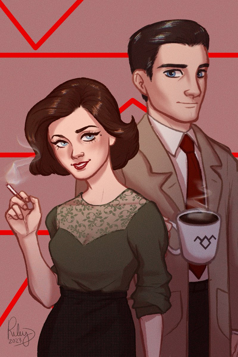 Audrey and Dale for Twin Peaks day! 🖤🪵🌲🦉☕️🥧 

#TwinPeaksDay #TwinPeaks #KyleMacLachlan #SherilynFenn #DavidLynch #blacklodge #BlackLodgeCult