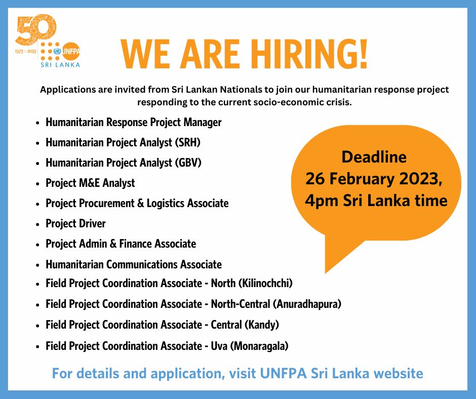 UNFPA Sri Lanka on Twitter "📢We are hiring! UPDATE Visit our website for complete job