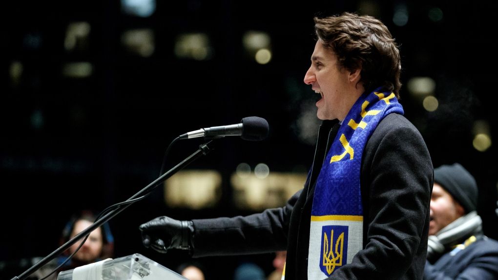 CTVNews's tweet photo. 'Why don't you settle down?': Prime Minister Trudeau admonishes heckler at Ukraine event https://t.co/BUIzvgb63K https://t.co/LUZt6Mqe4o