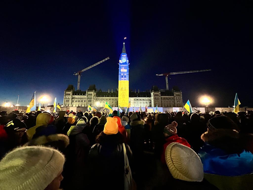 Despite the frosty weather, the warmth and  support of people this evening on Parliamentary Hill was feeling in the air.  Thank you, Canadians, for standing with Ukraine! 
 
With unwavering faith
 
With bowing gratitude
 
With lifelong memory
 
Let's stand for Victory 🇺🇦✌️