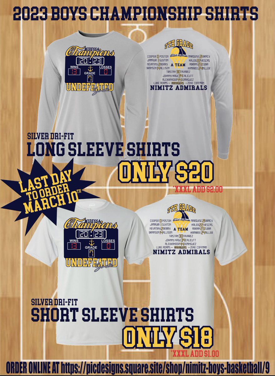 NimitzBoys's tweet photo. UNDEFEATED CHAMPIONSHIP shirts are now on sale until March 10th!!! #WonTheSeason 
https://t.co/gZ6R0D2cfR https://t.co/I5tNS6SW5t