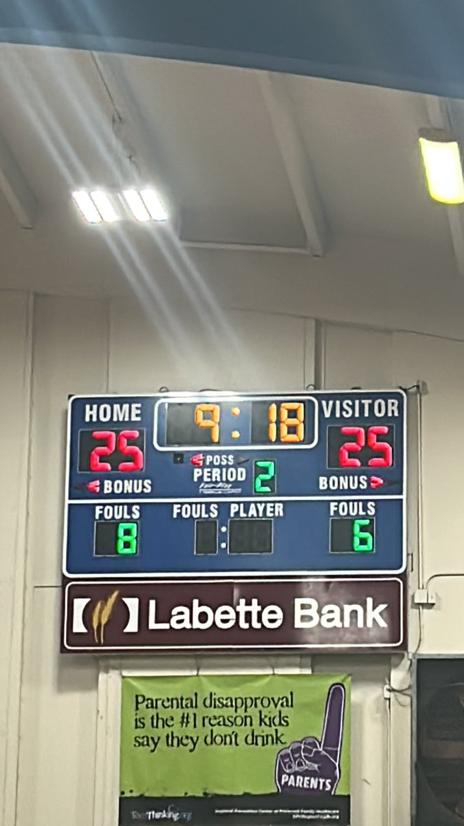 At the end of the first half the Chanute Blue Comets and Parsons Vikings are still tied but this time at 25