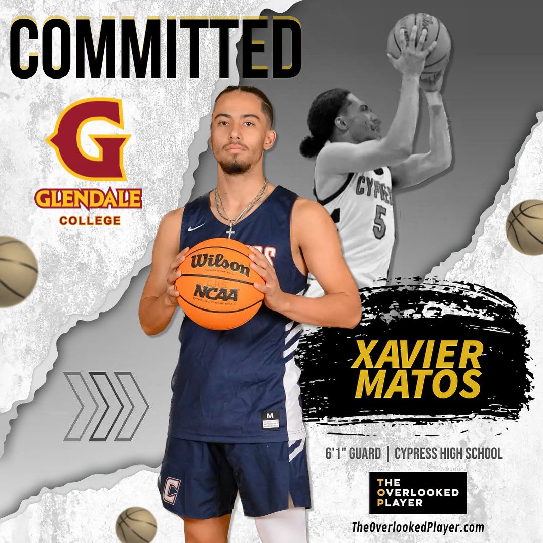 Congratulations to 2023 6’1” guard Xavier Matos for committing to Glendale College and further continuing his basketball goals. #TheOverlookedPlayer #glendalecollege #cyphype