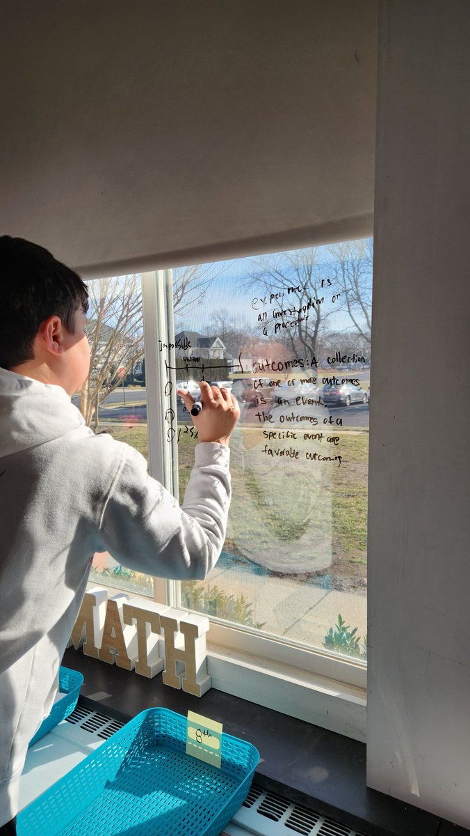Quackenbushmath's tweet photo. When you run out of whiteboard space, you improvise! 7th grade working in groups to write down their takeaways from Probability lesson.
@dealschool #iteachmath #msmath https://t.co/8aZyAPqZHY
