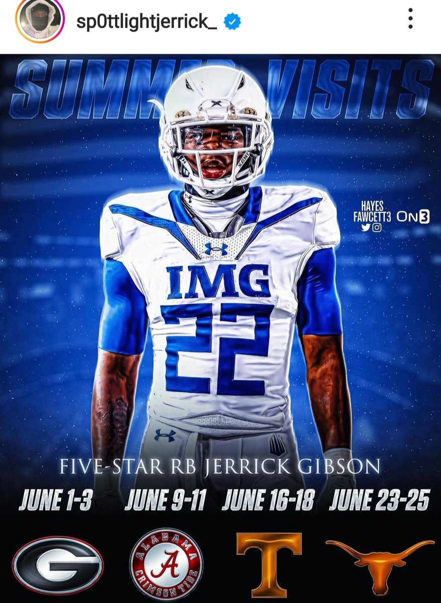 InsideTheGators's tweet photo. IMG Academy five-star running back, and one time Florida commit, Jerrick Gibson has four of his five official visits set. https://t.co/qd35LfjDjJ