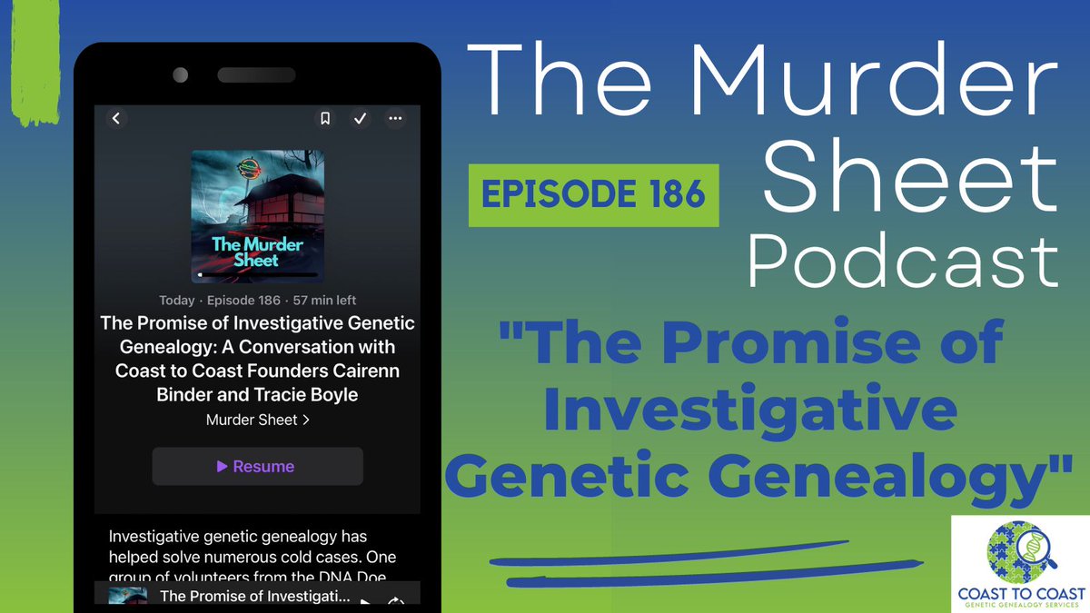 CoastToCoastGG's tweet photo. Late last year, Cairenn and Tracie sat down with the @MurderSheet podcast to discuss their start with the DNA Doe Project, why they founded CCGG and all things IGG. 

Listen to the interview at the link below or on your favorite podcast app: https://t.co/Zjcenoh7jg https://t.co/4VPRzXzSnE
