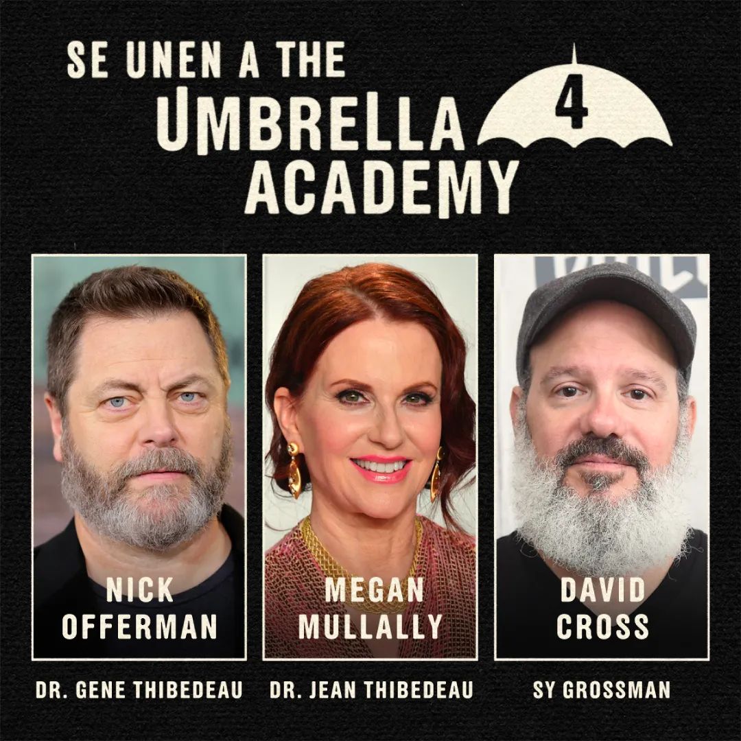 Cine8mm007's tweet photo. Tenemos a nuevos actores que se unen a la familia de The Umbrella Academy como son Nick Offerman, Megan Mullally y David Cross se unen al elenco de la temporada final. https://t.co/FfTZGfEeD3