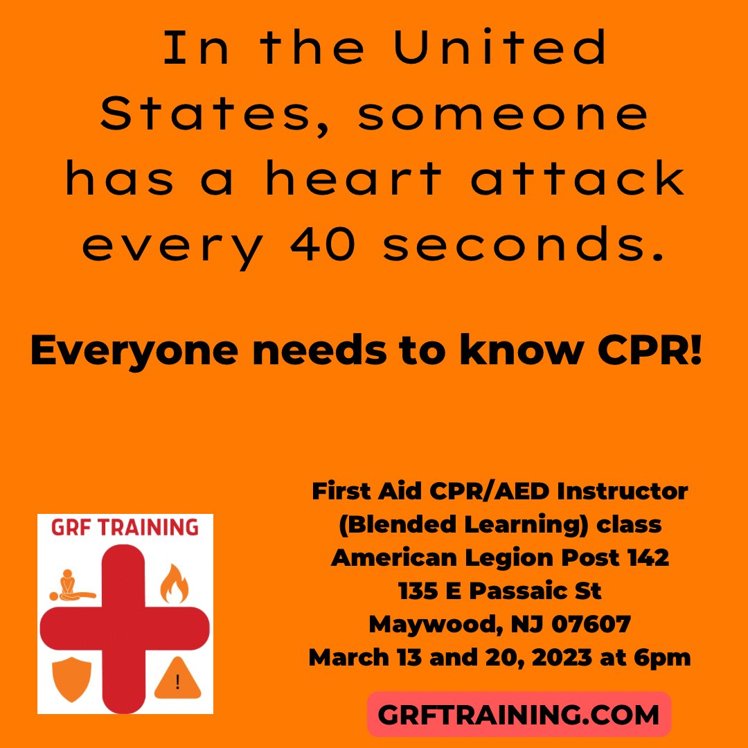 grftraining's tweet image. Earn money teaching people how to save lives!
@MaywoodNJ
@MaywoodOEM
@DVBergen
@DVBergen

Use the link below to sign up
grftraining.com/product/031320…
#cprcertification #cprinstructor #parent #teacher #coach