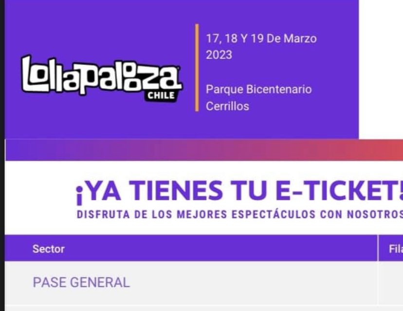 Carolnavm's tweet image. Vendo entrada #lollapaloozachile2023 pase general 3 días $210.000