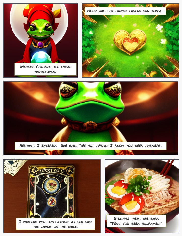 Frogland_io's tweet photo. Part FOUR of @seamonkey10's story of a late night adventure in #Frogland!
Madame Chirpira, an interesting character indeed...have you had your fortune told? Try the $reading command in The Hexagon channel in our discord for a full list of her services π
#webbed3 #gaming #UGC https://t.co/IV5Pvvi4YT