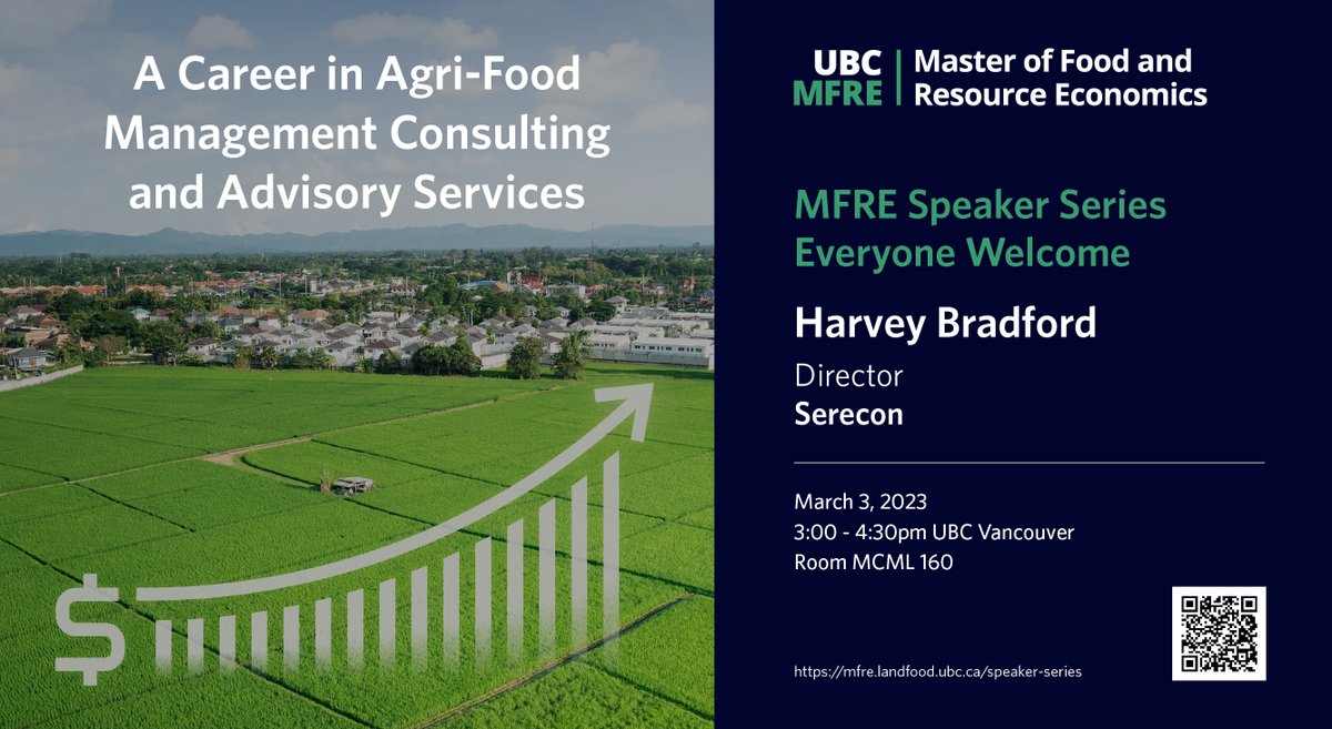 mfreUBC's tweet photo. This Friday, March 3rd, Harvey Bradford will speak to the #MFRE students about the ins and outs of pursuing a career in Ag food mgmt consulting. Please join us and learn from an experience professional about this dynamic industry.
https://t.co/vwuwzC2Puj
@ubcLFS @UBCGradSchool https://t.co/yi2MZB2T34