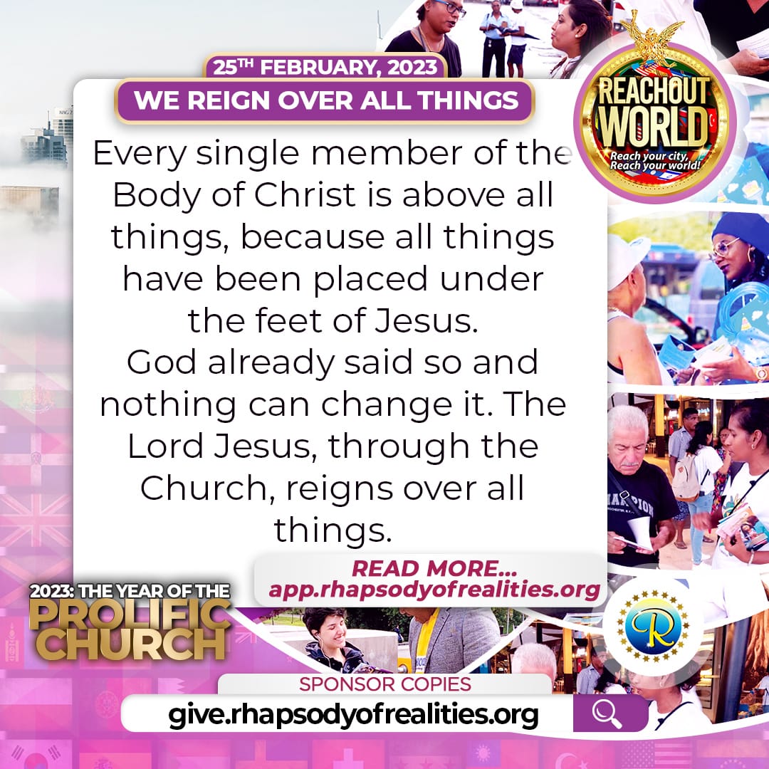 Rhapsody of Realities Daily Devotional on Twitter "ROR 𝐓𝐨𝐝𝐚𝐲! 🤗 🔴 𝐓𝐇𝐄𝐌𝐄 WE REIGN OVER ALL