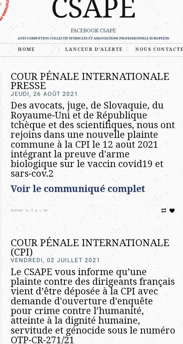 Galex17200's tweet photo. @Merkaba72 #COVID19 la PLAINTE #CSAPE à la #CPI:
"..Nous rendons PUBLIQUE la Plainte et nos Découvertes au Niveau Mondial et incitons à vous ASSOCIER à l’ACTION du CSAPE en déposant Plainte égalnt..pour Absence de Résistance Effective. Il s’agit de l’AVENIR de l’HUMANITÉ dont nos ENFANTS.." https://t.co/rNyFU62G9r
