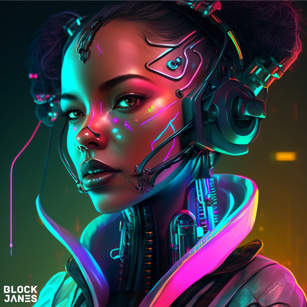 Cyborg, Female DJ, Neon Colours #audionft #NFTCommunity