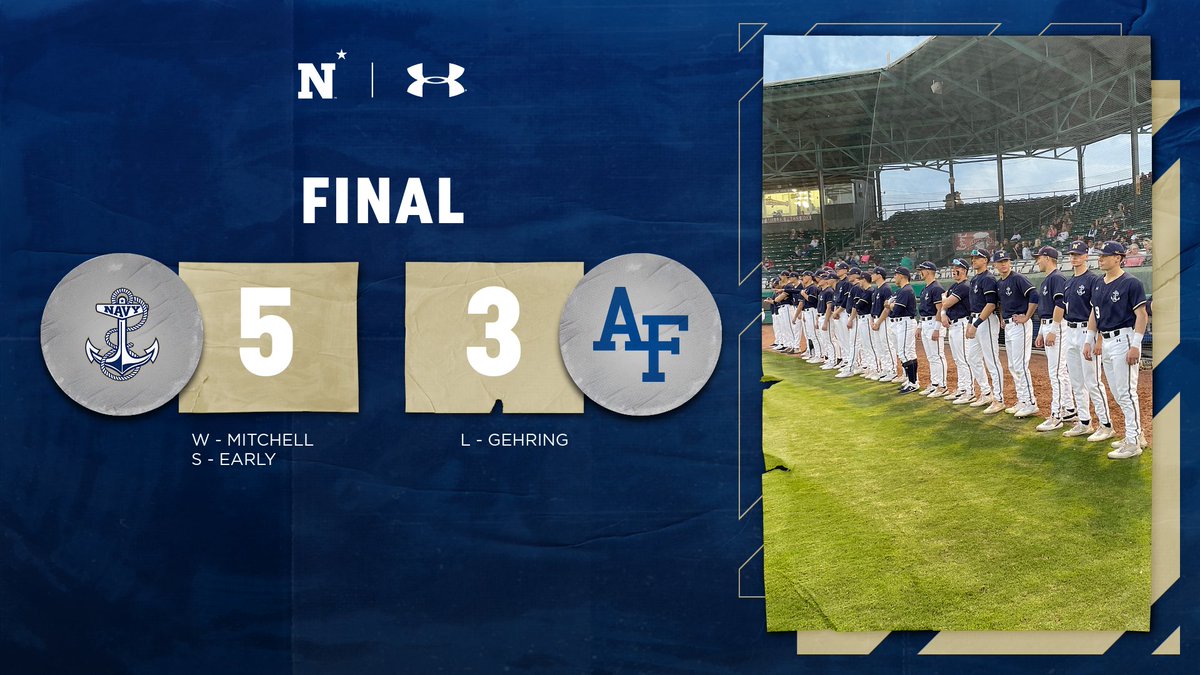 NavyBaseball's tweet photo. NAVY WINS!

Reece Early closes it out, and the Mids take Game 1 of the Freedom Classic.

#FlyNavy | #BeatAirForce https://t.co/bsrYXh6cfv