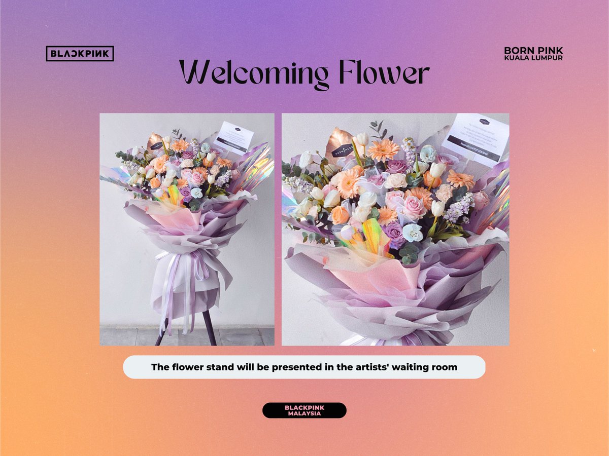 myofficialblink's tweet photo. #BORNPINKinKL Concert Project #1 [𝙒𝙚𝙡𝙘𝙤𝙢𝙞𝙣𝙜 𝙁𝙡𝙤𝙬𝙚𝙧] 🌸

To welcome BLACKPINK and the crew members to Kuala Lumpur, we are presenting a token of appreciation in a form of flowers arrangement in beautiful shades of pink colour. 

@BLACKPINK https://t.co/WqCABTjkTC
